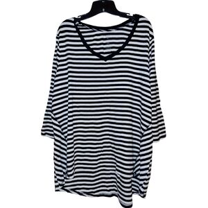 Black and White Striped V-Neck Top